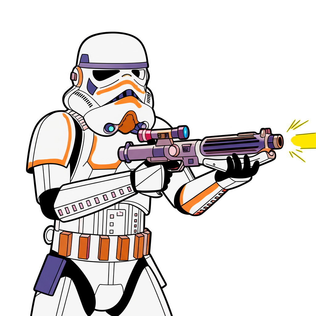 Stormtrooper Aiming Blaster Coloring Page - Colored Preview