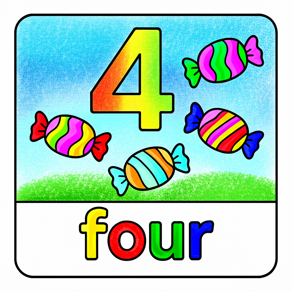 Sweet Number Four Adventure Coloring Page - Colored Preview