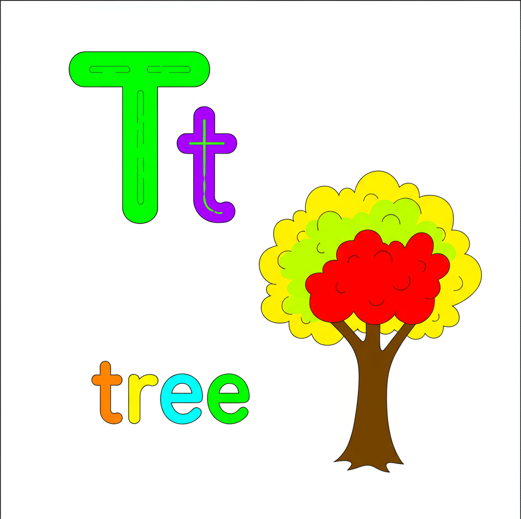 T is for Tree Coloring Page - Colored Preview