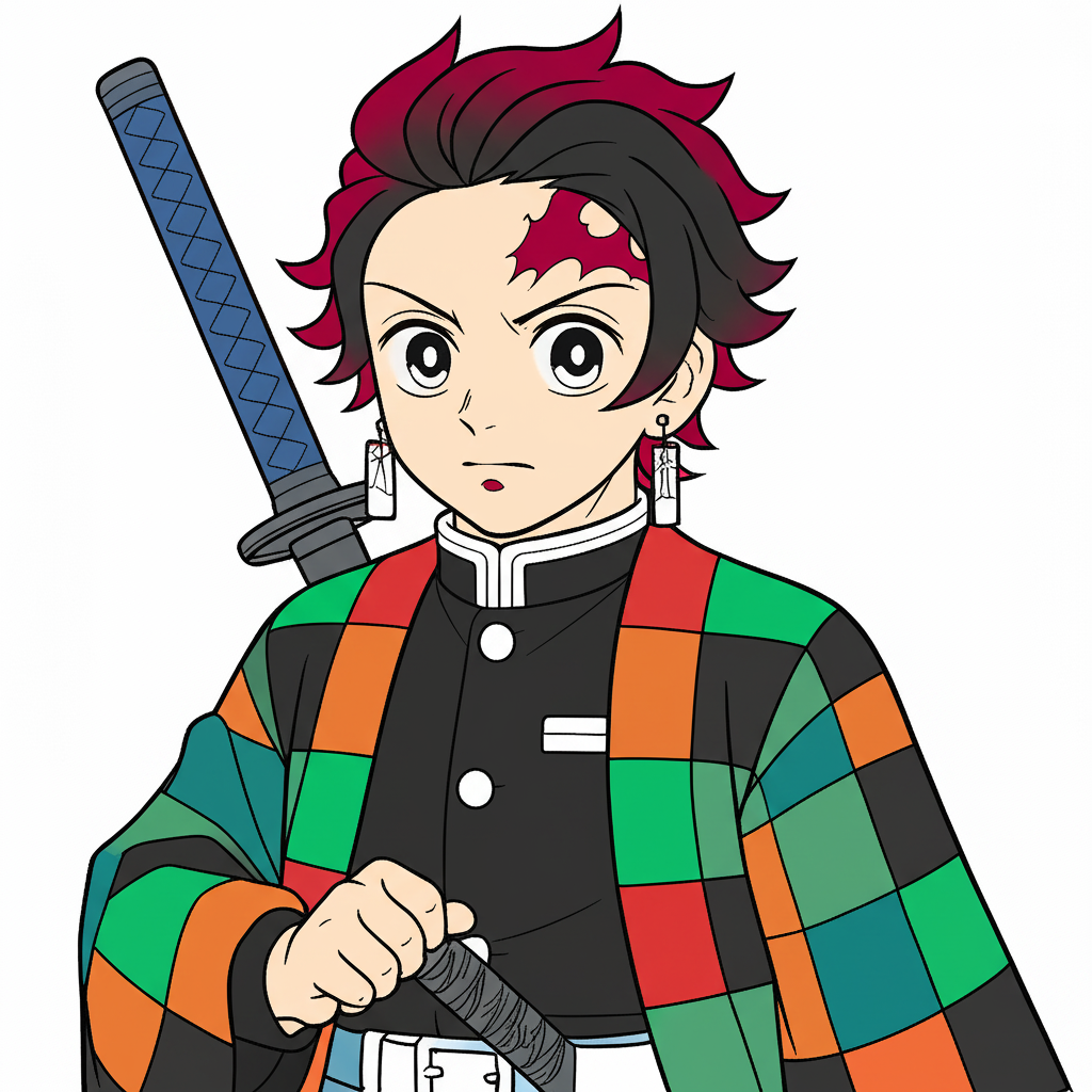 Tanjiro Kamado Demon Slayer Coloring Page - Colored Preview