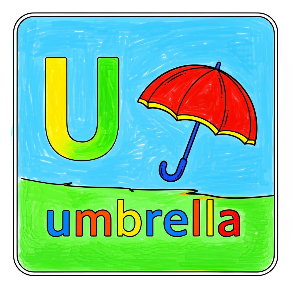 U is for Umbrella Fun Coloring Page - Colored Preview