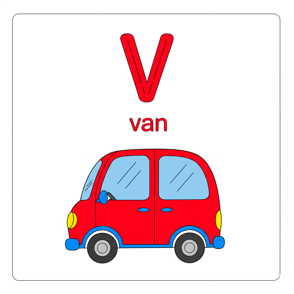 V is for Van Coloring Page - Colored Preview