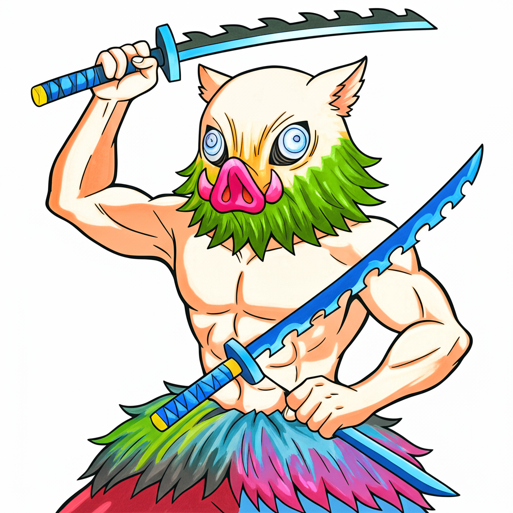 Wild Boar Swordsman Coloring Page - Colored Preview