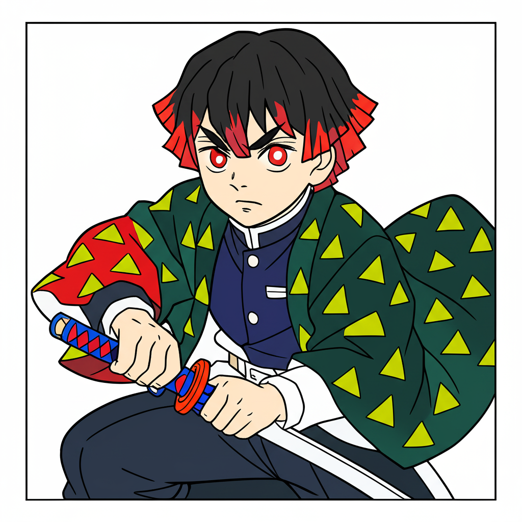 Zenitsu Agatsuma Prepares for Battle Coloring Page - Colored Preview