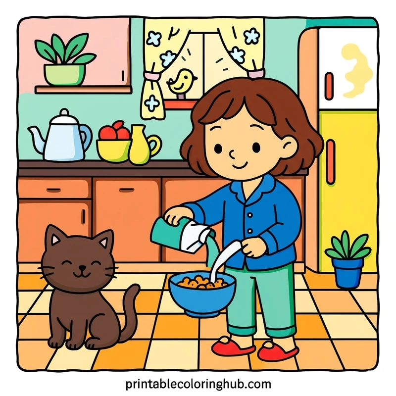 Girl's Morning Cereal Time colored reference 1
