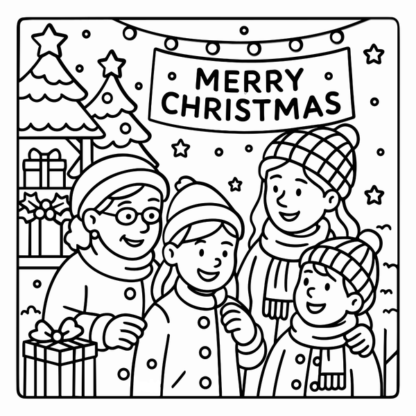 Family Celebrating Christmas coloring page