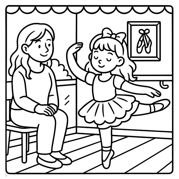 Proud Mom Watching Daughter's Ballet Practice coloring page