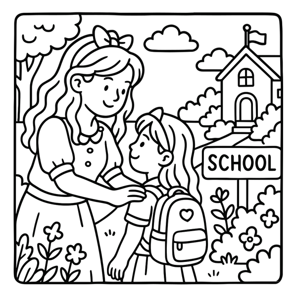 Mom's Loving School Drop-off coloring page