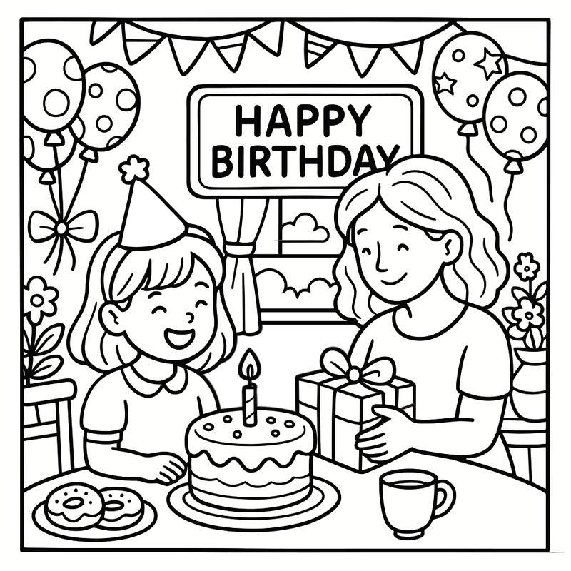 Daughter's Joyful Birthday Party coloring page